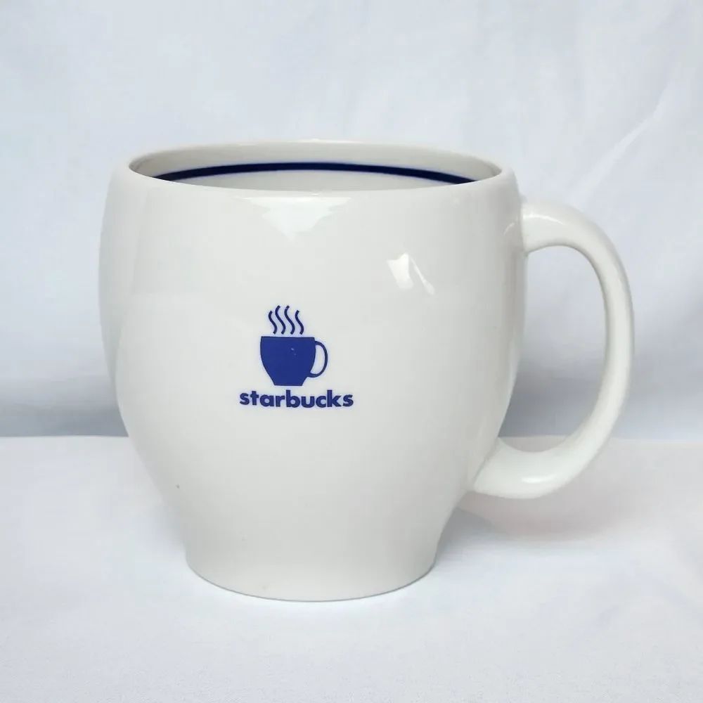 ☕️Vintage Starbucks 2003 White w/Blue Steaming Mug 8oz Coffee Cup